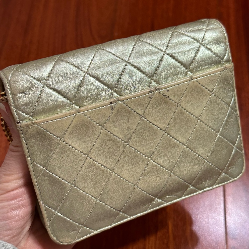 Vintage Chanel mini CF Flag WOC Gold Wallet waist bag clutch 3 in 1 - Picture 12 of 15